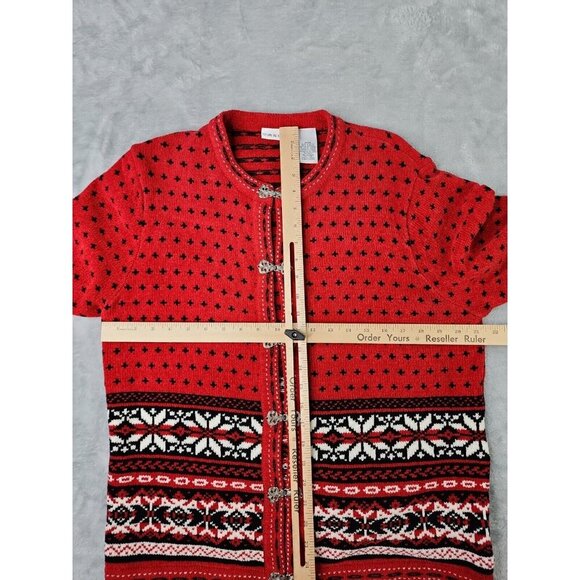 Croft & Barrow Womens Cardigan Sweater M Red Nordic Fair Isle Granny Metal Clasp - Picture 8 of 11